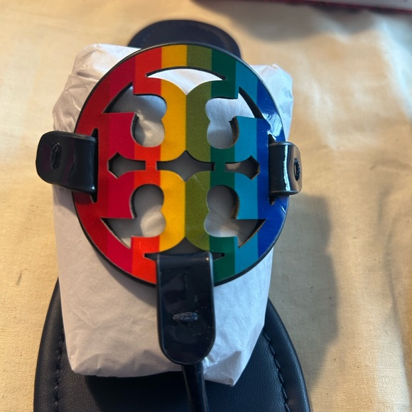 Tory Burch Bright Rainbow Miller Printed Patent Leather Sandals - Picture 4 of 6